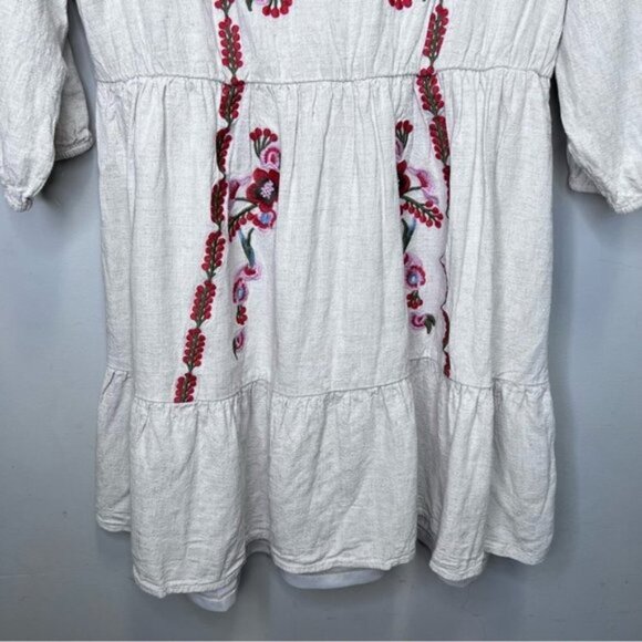 Roolee Linen Floral Embroidered Dress Size Medium Floral Boho Prairie Feminine - Picture 4 of 14